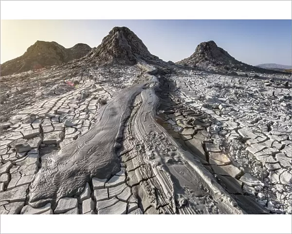 Mud Volcanoes and patterns of cracks in mud, Azerbaijan