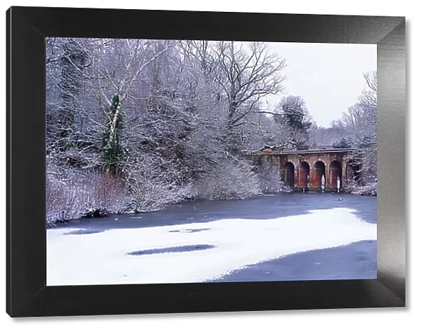 The Viaduct Bridge on an icy winter day, Hampstead Heath, London, England, UK