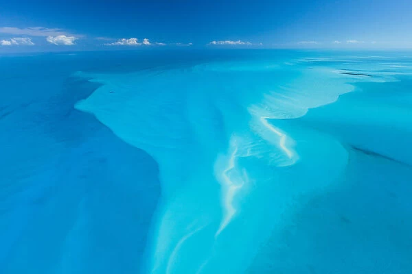 Aerial image showing sandbanks in the Bahamas archipelago, Caribbean, February 2012