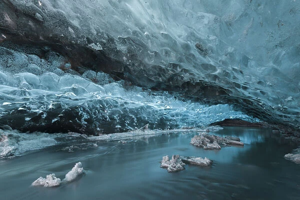 Inside an ice cave in the Vatnajokull Glacier, near Jokulsarlon, Iceland, March