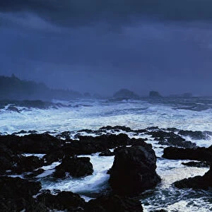 Dramatic seas crashing onto a rocky shore. The Broken Group Islands from The Wild Pacific Trail