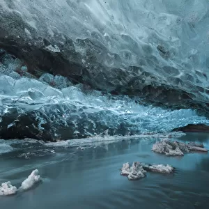 Inside an ice cave in the Vatnajokull Glacier, near Jokulsarlon, Iceland, March