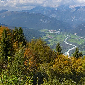 Kobarid and the Soca River in Soca Valley, Julian Alps, Slovenia, October 2014