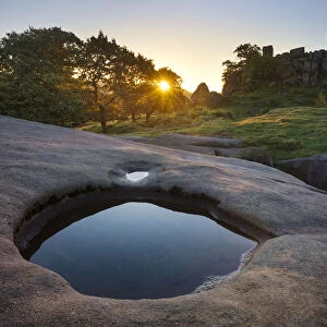 Robin Hoods Stride, an outcrop of gritstone, photographed at sunrise, Peak District