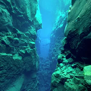Silfra Canyon - deep fault filled with fresh water in the rift valley between the Eurasian