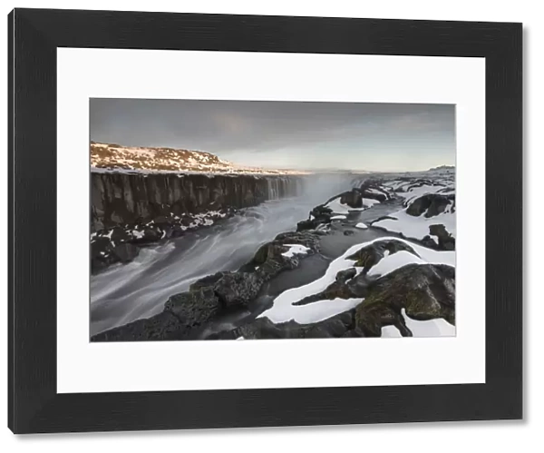 Selfoss waterfall in autumn with snow, north Iceland, September 2013
