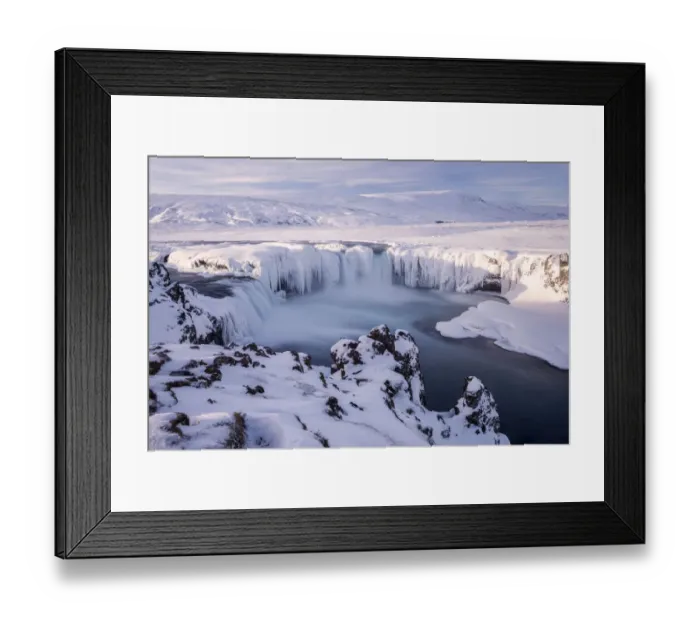 Framed Print : Godafoss waterfall frozen during winter, Bardardalur District, North-Central Iceland Framed Print : Godafoss waterfall frozen during winter, Bardardalur District, North-Central Iceland