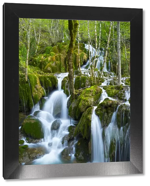 Water cascading down Toberia falls, Andoin, Sierra Entzia Natural Park, Alava, Basque Country