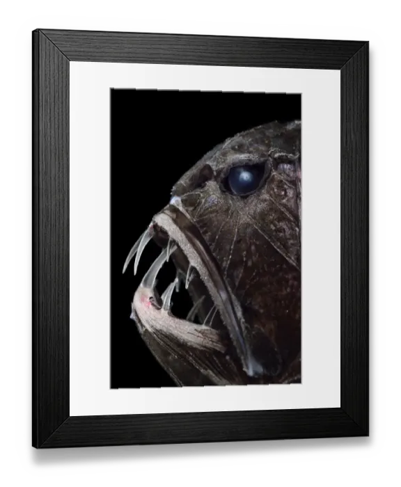 Framed Print : Common fangtooth (Anoplogaster cornuta) portrait, deep sea species from Atlantic Framed Print : Common fangtooth (Anoplogaster cornuta) portrait, deep sea species from Atlantic