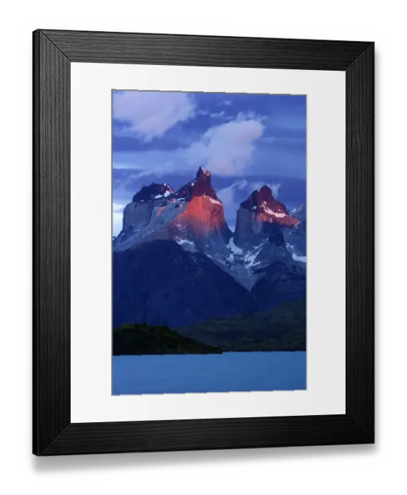 Framed Print : Cuernos del Paine at dawn seen from Pehoe lake, Torres del Paine National Park, Patagonia Framed Print : Cuernos del Paine at dawn seen from Pehoe lake, Torres del Paine National Park, Patagonia
