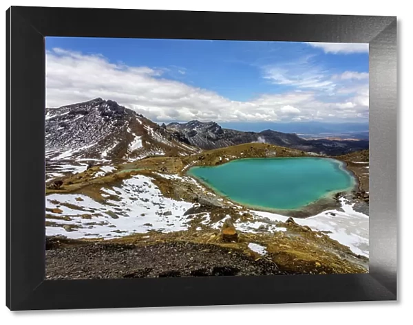 The upper Emerald Lake on the Tongariro Crossing, looking east, it striking colours
