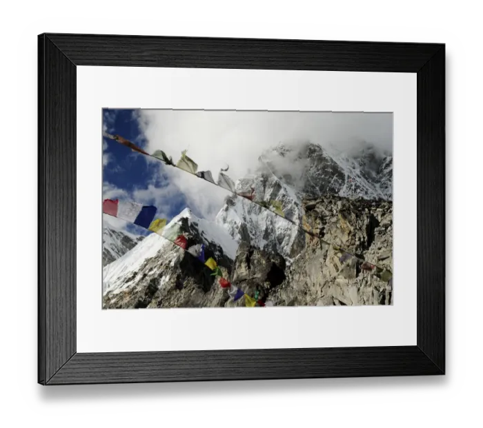Framed Print : Prayer flags at Pumori Peak (7145 m) seen from Kala Pattar (5545 m), Sagarmatha National Park Framed Print : Prayer flags at Pumori Peak (7145 m) seen from Kala Pattar (5545 m), Sagarmatha National Park