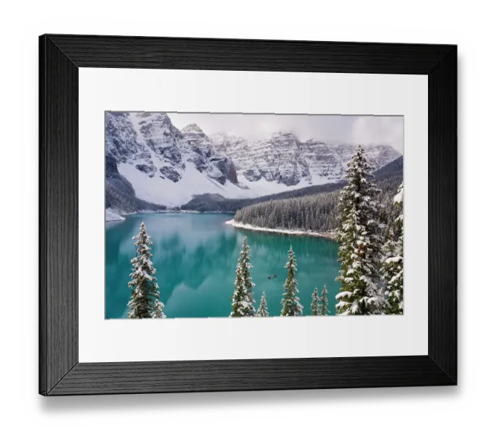 Framed Print : Wenkchemna Peaks or Ten Peaks rising over Moraine lake in the snow, near Lake Louise, Banff National Park, Alberta, Canada, 2007 Framed Print : Wenkchemna Peaks or Ten Peaks rising over Moraine lake in the snow, near Lake Louise, Banff National Park, Alberta, Canada, 2007