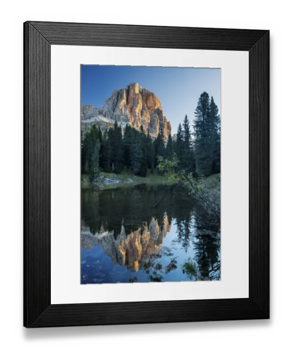 Framed Print : Lago Bain de Dones with Tofana de Rozes reflected, Dolomite Mountains, Belluno Province Framed Print : Lago Bain de Dones with Tofana de Rozes reflected, Dolomite Mountains, Belluno Province