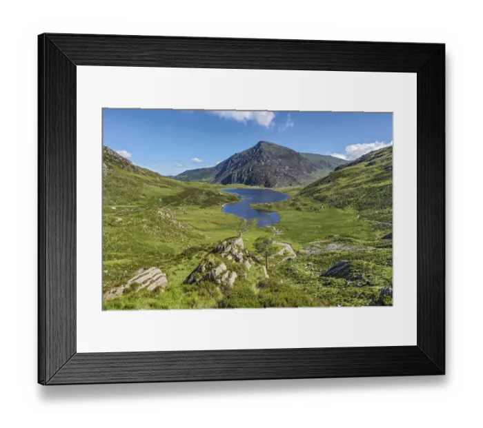 Framed Print : Llyn Idwal viewed from the path up to the Devils Kitchen with Pen yr Ole Wen in the background Framed Print : Llyn Idwal viewed from the path up to the Devils Kitchen with Pen yr Ole Wen in the background