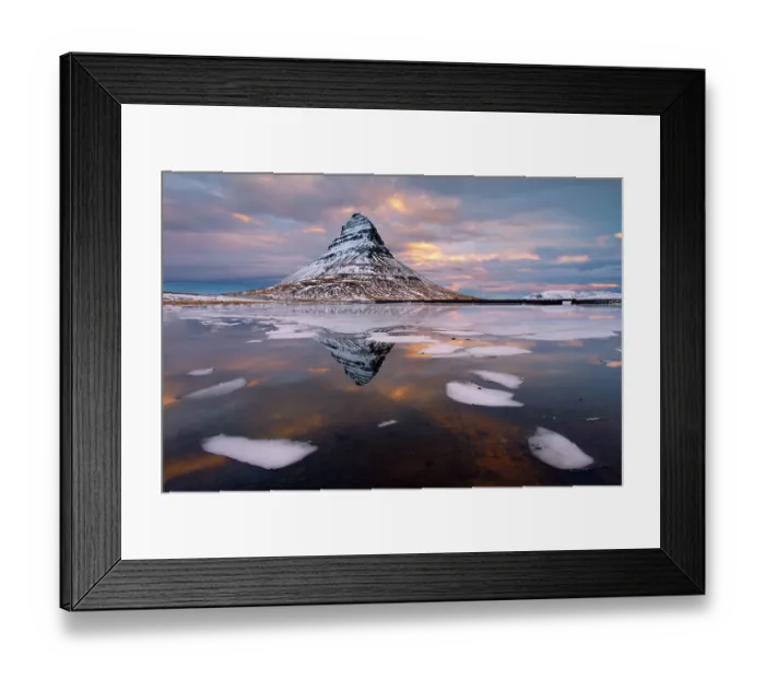 Framed Print : Kirkjufell mountain at dawn with ice in foreground, Snaefellsnes peninsula, Iceland, January 2014 Framed Print : Kirkjufell mountain at dawn with ice in foreground, Snaefellsnes peninsula, Iceland, January 2014