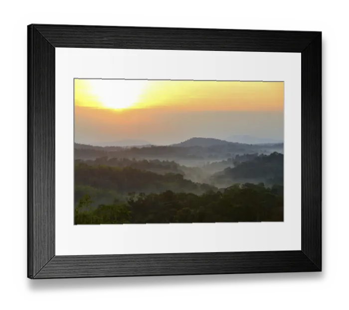 Framed Print : Sunrise over primary rainforest forest, Thailand, November 2014 Framed Print : Sunrise over primary rainforest forest, Thailand, November 2014