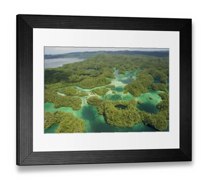 Framed Print : Aerial view of Hidden Bay in North West peninsula of Gam Island. Raja Ampat Islands Framed Print : Aerial view of Hidden Bay in North West peninsula of Gam Island. Raja Ampat Islands