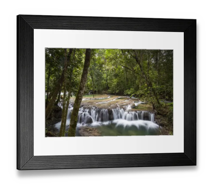 Framed Print : Waterfall in tropical rainforest at Lacan-tun, Montes Azules Biosphere Reserve, Chiapas