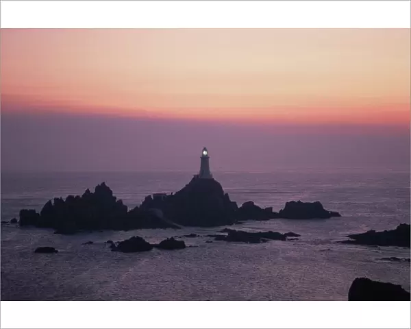 Corbiere lighthouse at sunset, Jersey, Channel Islands