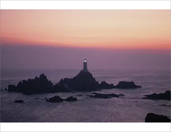Corbiere lighthouse at sunset, Jersey, Channel Islands