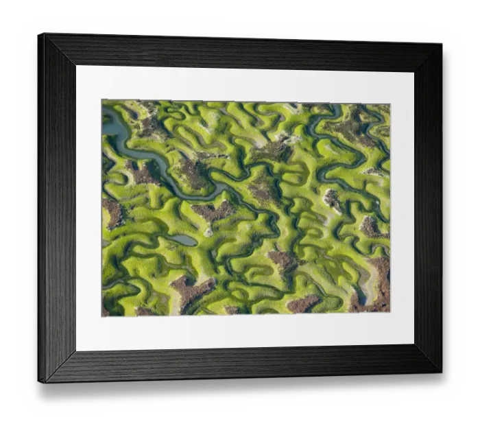 Framed Print : Aerial view of saltmarsh at low tide near Cadiz, Spain, February 2008 Framed Print : Aerial view of saltmarsh at low tide near Cadiz, Spain, February 2008