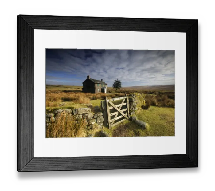 Framed Print : Moorland view of Nuns Cross Farm, dry stone wall and gate, Dartmoor, Devon, UK Framed Print : Moorland view of Nuns Cross Farm, dry stone wall and gate, Dartmoor, Devon, UK