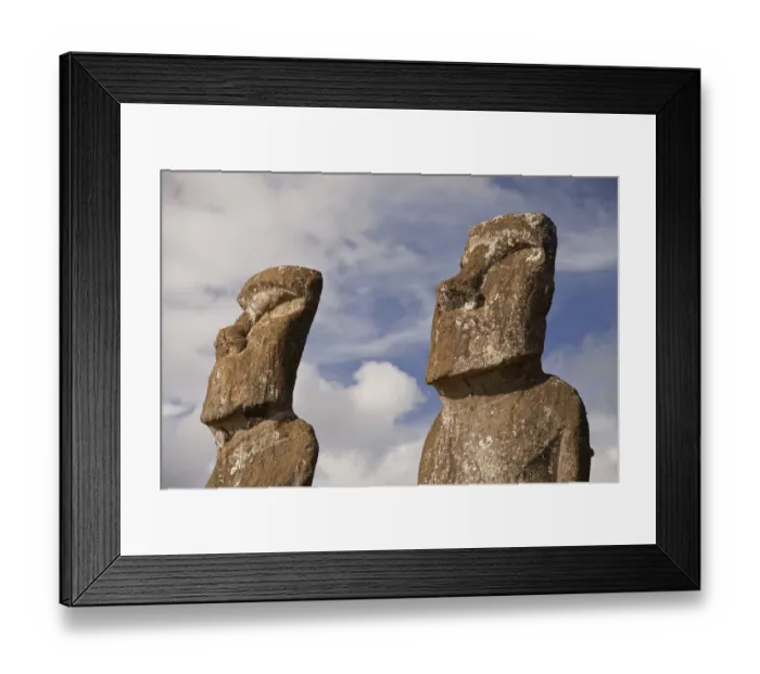 Framed Print : Close up of two stone sculptures / Moai at Ahu Ahivi / Ahu Akivi, Easter Island, South Framed Print : Close up of two stone sculptures / Moai at Ahu Ahivi / Ahu Akivi, Easter Island, South