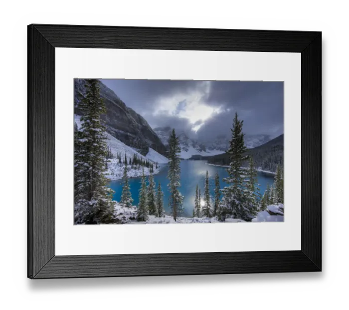 Framed Print : Morraine Lake, in the Valley of the Ten Peaks, after recent snowfall, Banff National Park Framed Print : Morraine Lake, in the Valley of the Ten Peaks, after recent snowfall, Banff National Park