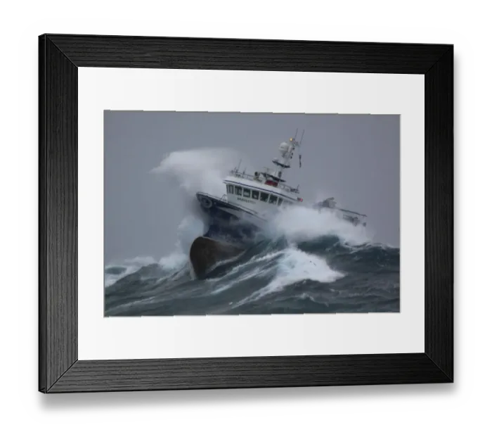 Framed Print : Fishing vessel Harvester powering through huge waves while operating in the North Sea Framed Print : Fishing vessel Harvester powering through huge waves while operating in the North Sea