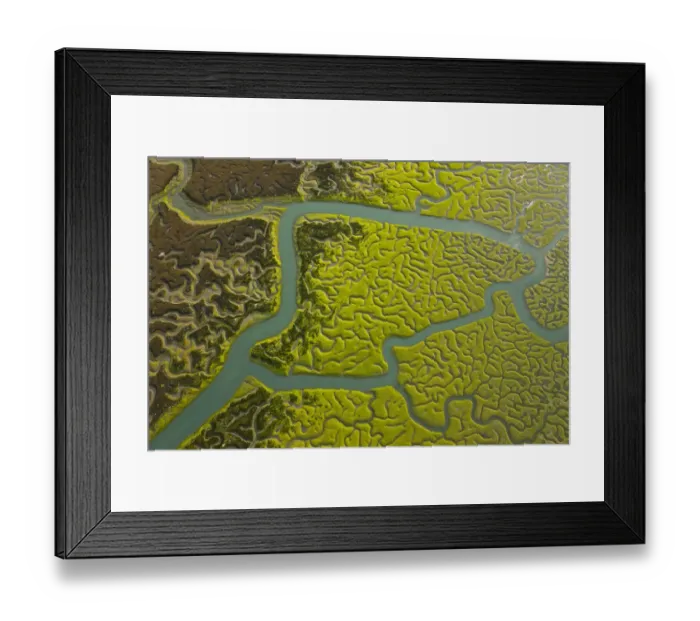 Framed Print : Aerial view of the rivers and saltmarshes of the Bahia / Bay de Cadiz Natural Park Framed Print : Aerial view of the rivers and saltmarshes of the Bahia / Bay de Cadiz Natural Park