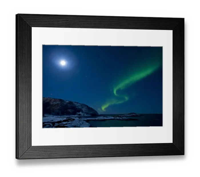 Framed Print : Northern lights in moonlit sky, northern Finland, March 2009