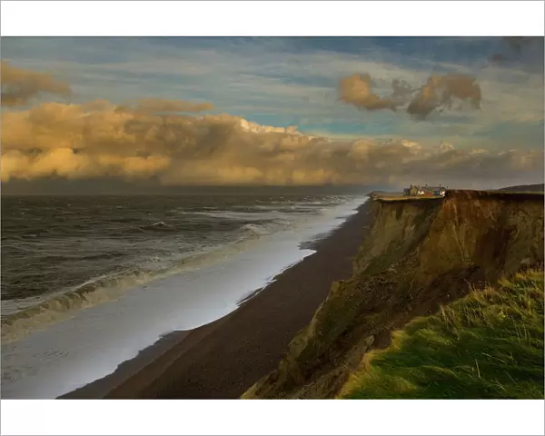 Storm clouds building up off coasts of Norfolk, Weybourne Cliffs, Norfolk, UK, November