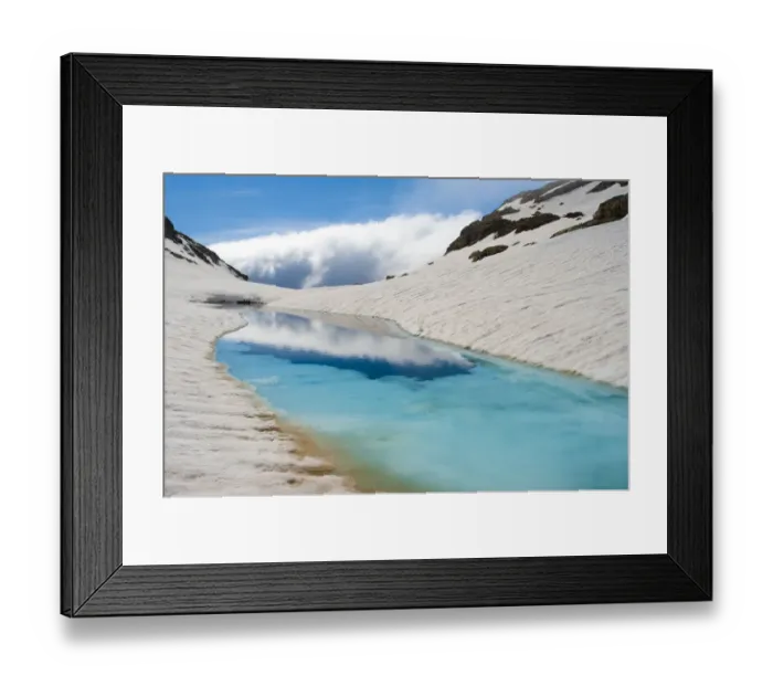 Framed Print : Blue ice melt pool in snow near the peak of La Munia Circo. The Pyrenees, Aragon Framed Print : Blue ice melt pool in snow near the peak of La Munia Circo. The Pyrenees, Aragon