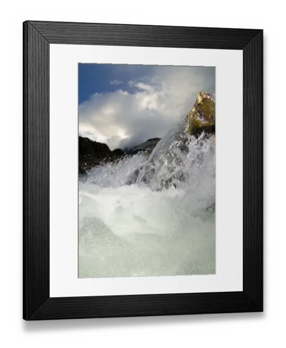 Framed Print : View looking up a waterfall from within a stream, Snowdonia NP, Gwynedd Wales, UK Framed Print : View looking up a waterfall from within a stream, Snowdonia NP, Gwynedd Wales, UK