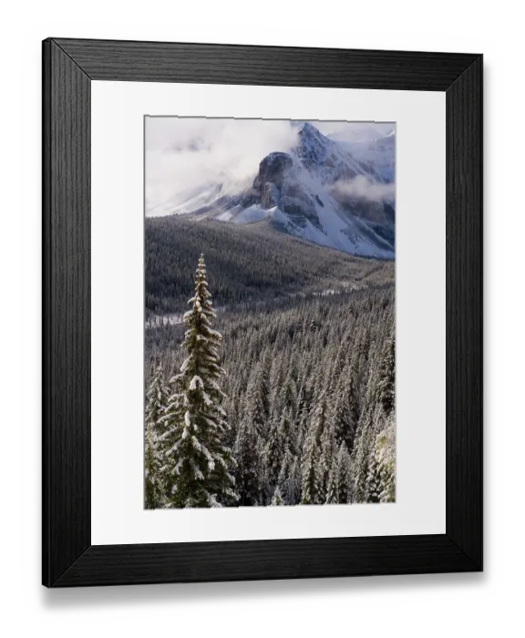 Framed Print : Wenkchemna Peaks or Ten Peaks rising over Moraine lake in the snow, near Lake Louise, Banff National Park, Alberta, Canada, 2007 Framed Print : Wenkchemna Peaks or Ten Peaks rising over Moraine lake in the snow, near Lake Louise, Banff National Park, Alberta, Canada, 2007