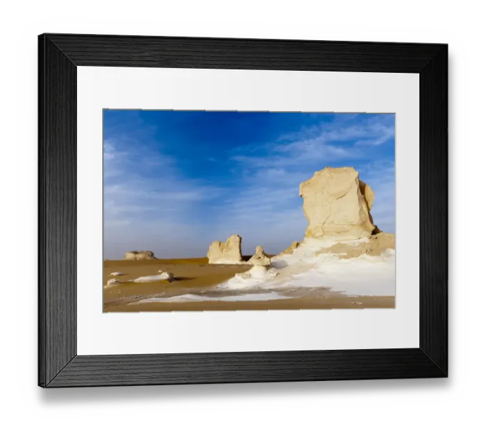 Framed Print : Chalk rock formations caused by sand storms, White desert in the Sahara, Egypt, February Framed Print : Chalk rock formations caused by sand storms, White desert in the Sahara, Egypt, February