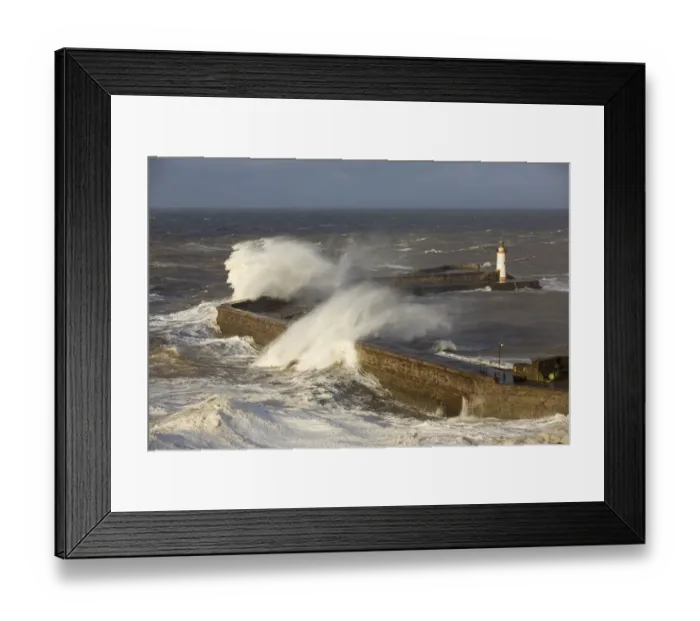 Framed Print : Storm waves from an extreme low pressure system batter Whitehaven harbour, Cumbria Framed Print : Storm waves from an extreme low pressure system batter Whitehaven harbour, Cumbria