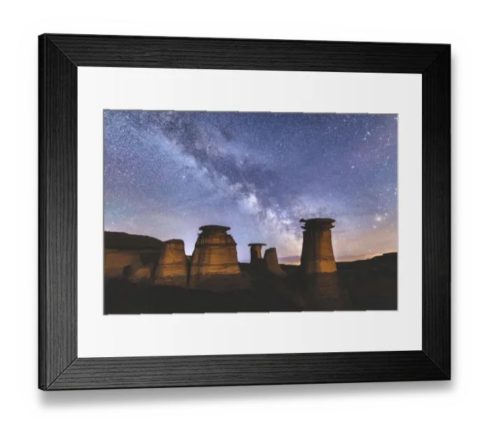 Framed Print : Milky-way over hoodoo rock formations in the Canadian badlands, Drumheller, Alberta, Canada Framed Print : Milky-way over hoodoo rock formations in the Canadian badlands, Drumheller, Alberta, Canada