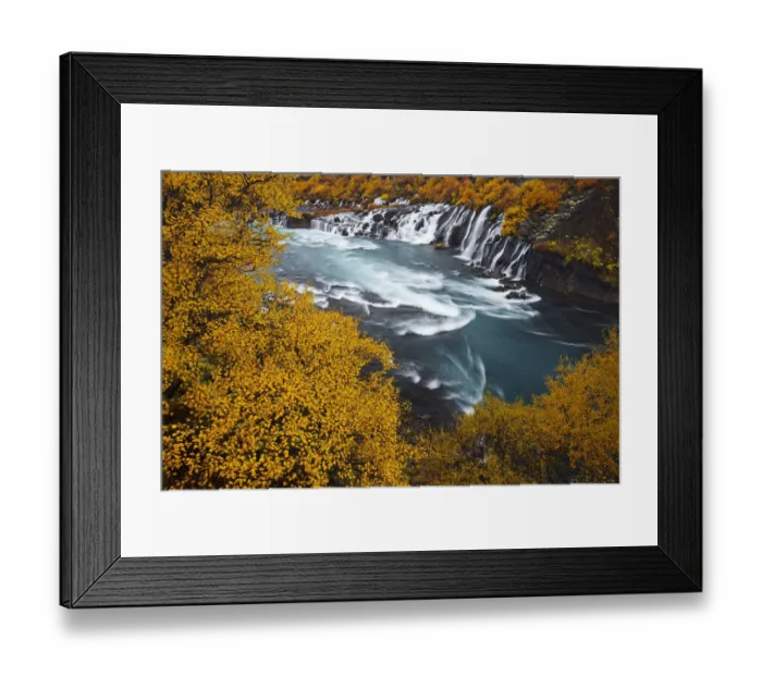 Framed Print : Hraunfossar waterfall in autumn, Iceland, September 2013 Framed Print : Hraunfossar waterfall in autumn, Iceland, September 2013