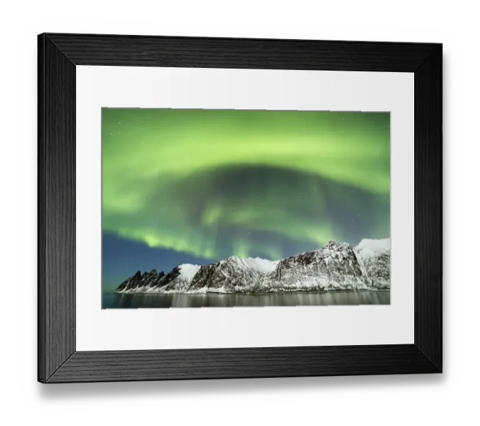 Framed Print : Northern lights over the coast of Senja, Norway, February Framed Print : Northern lights over the coast of Senja, Norway, February