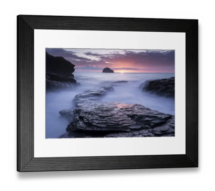 Framed Print : Sunset at Trebarwith Strand with incoming tide, North Cornwall, UK. March 2014 Framed Print : Sunset at Trebarwith Strand with incoming tide, North Cornwall, UK. March 2014