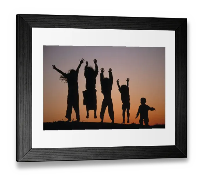 Framed Print : Silhouette of five leaping Children, Bohuslan archipelago, Sweden Framed Print : Silhouette of five leaping Children, Bohuslan archipelago, Sweden