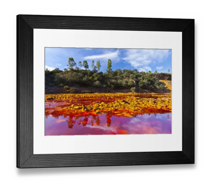 Framed Print : Red waters of the Rio Tinto, coloured by dissolved minerals, primarily iron. Andalusia Framed Print : Red waters of the Rio Tinto, coloured by dissolved minerals, primarily iron. Andalusia