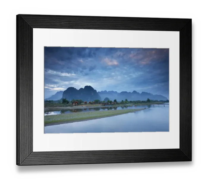 Framed Print : Dawn over the mountains and Nam Song River at Vang Vieng, Laos, March 2009 Framed Print : Dawn over the mountains and Nam Song River at Vang Vieng, Laos, March 2009