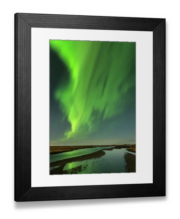 Framed Print : The Northern Lights / Aurora Borealis over a river, Vik, Iceland. February 2014 Framed Print : The Northern Lights / Aurora Borealis over a river, Vik, Iceland. February 2014