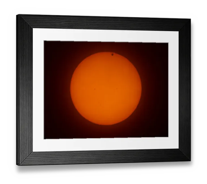 Framed Print : The transit of Venus across the face of the sun, with visible sunspots, as seen from Aurora Framed Print : The transit of Venus across the face of the sun, with visible sunspots, as seen from Aurora