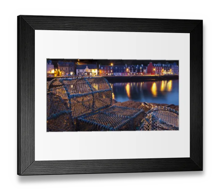 Framed Print : Lobster pots on harbourside at night, Tobermory harbour, Isle of Mull, Scotland Framed Print : Lobster pots on harbourside at night, Tobermory harbour, Isle of Mull, Scotland