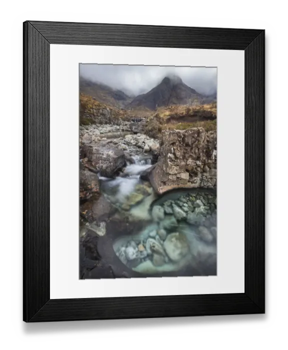 Framed Print : Waterfalls along the course of the Allt Coir a Mhadaidh river as it cascades Framed Print : Waterfalls along the course of the Allt Coir a Mhadaidh river as it cascades