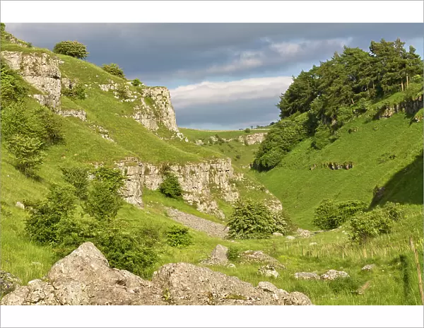 Carboniferous limestone outcrops. Lathkill Dale National Nature Reserve, Peak District